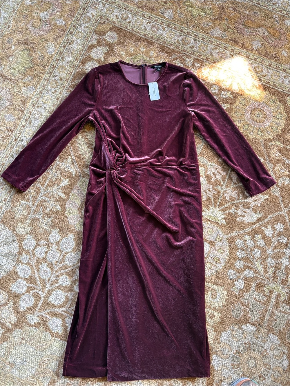Banana Republic Burgundy Velvet Dress with Side Twist
